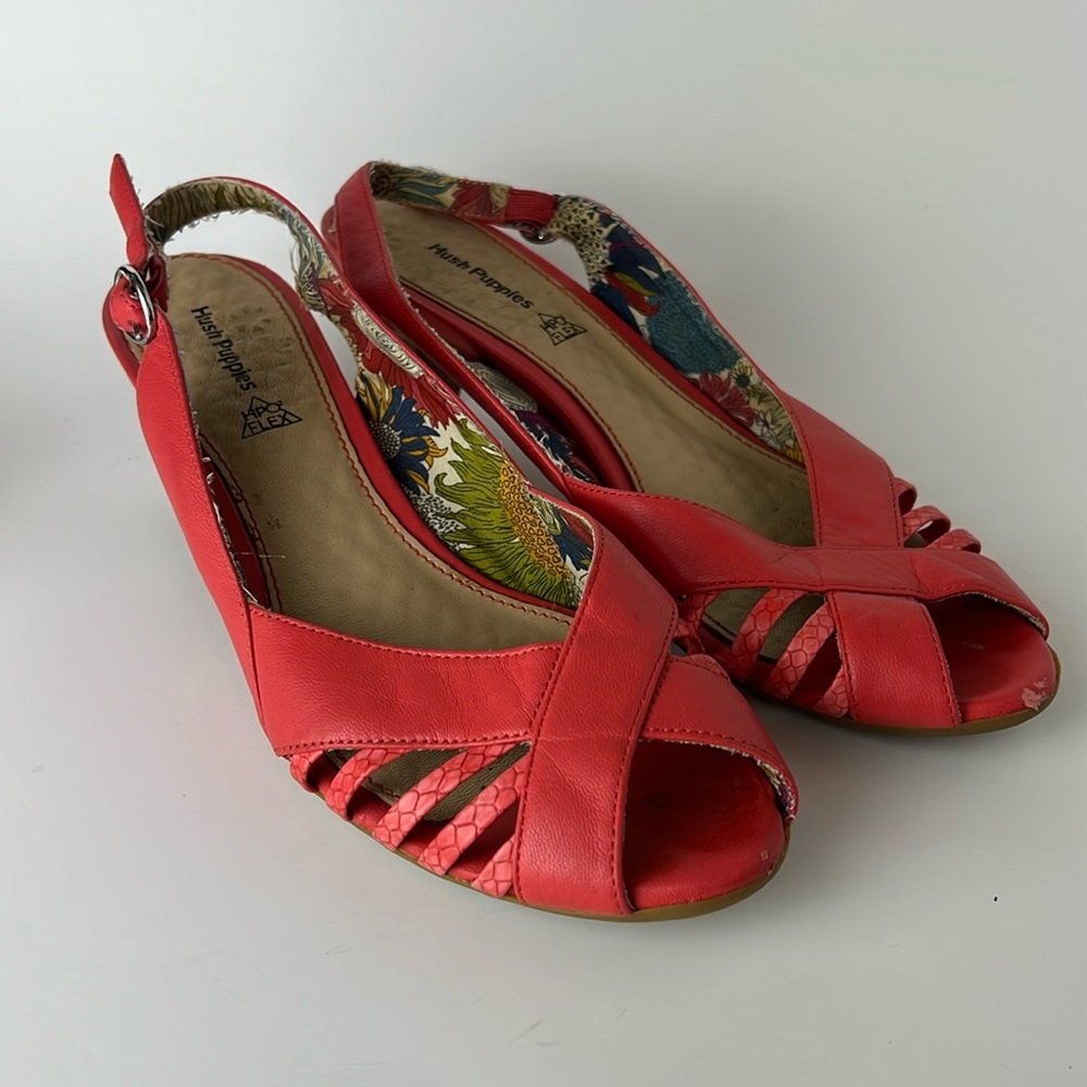 HUSH PUPPIES HP02 Flex Women's Coral Peep Toe Slingback heels 8.5